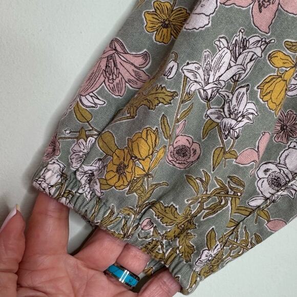 Cynthia Rowley Floral Sage Green Babydoll Dress Tiered Ruffles Size Medium - Picture 5 of 8